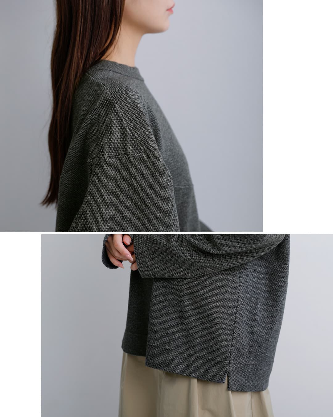 FIR MUM(フィル マム)メランジウールコットン ヘリンボーン ジャガードダブルジャージー アークヨーク Tシャツ hr-fr1102tf