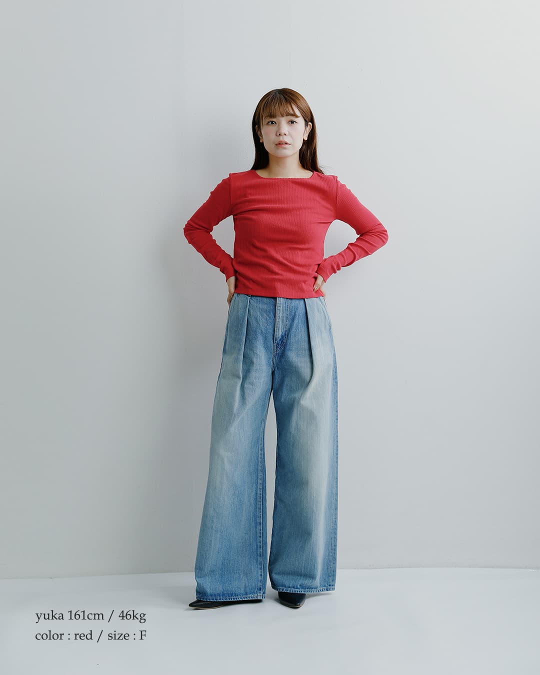 Healthknit(ヘルスニット)コットン アイレット ジャカード リブ クルーネック 長袖Tシャツ hr26f-l454
