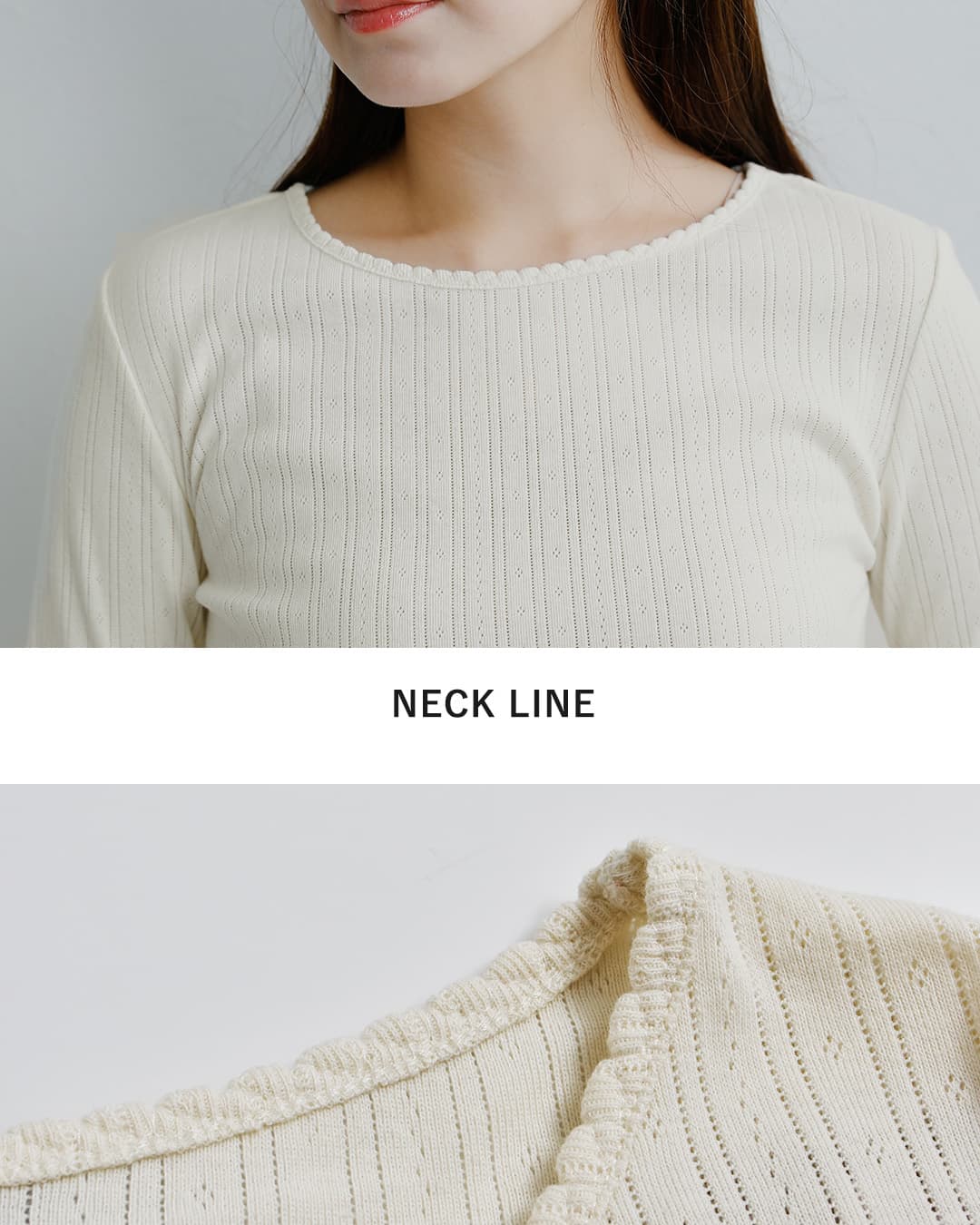 Healthknit(ヘルスニット)コットン アイレット ジャカード リブ クルーネック 長袖Tシャツ hr26f-l454