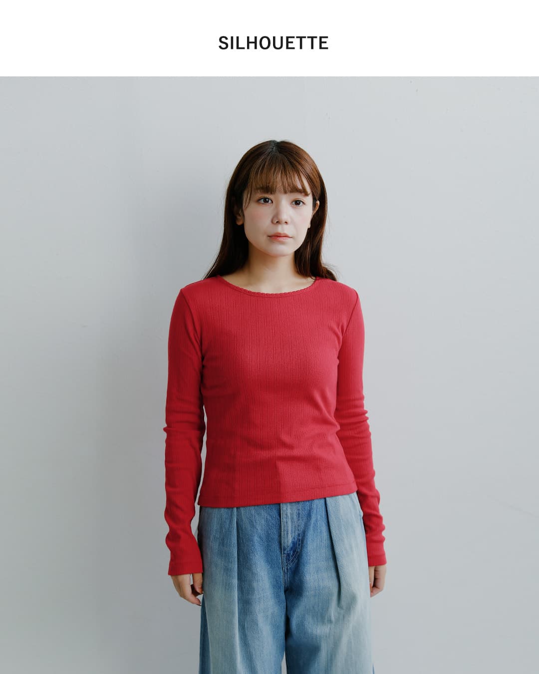 Healthknit(ヘルスニット)コットン アイレット ジャカード リブ クルーネック 長袖Tシャツ hr26f-l454