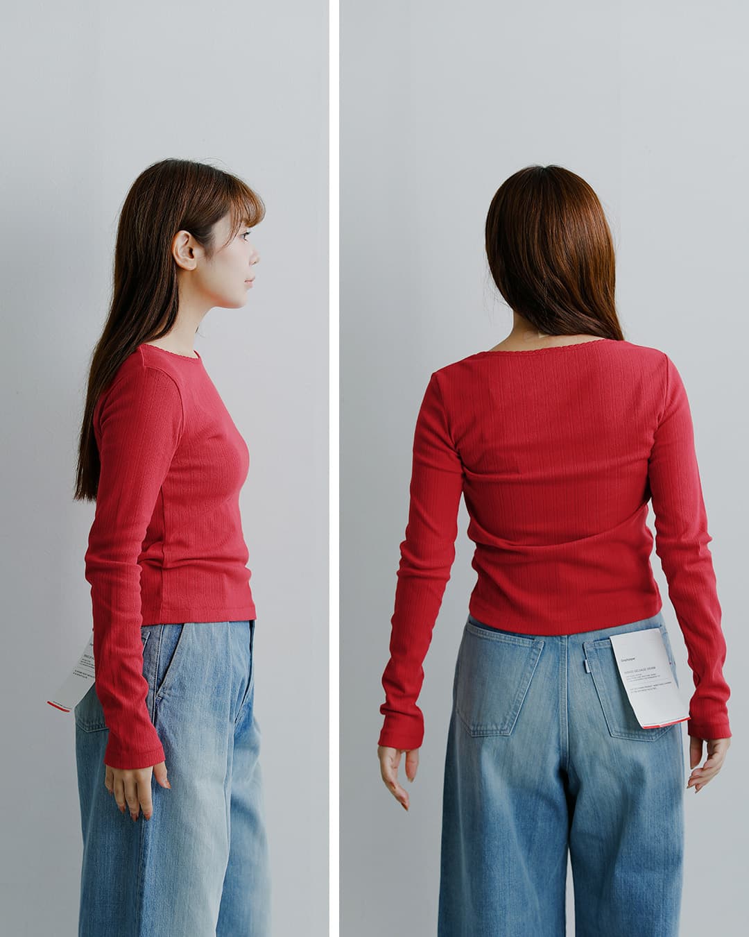 Healthknit(ヘルスニット)コットン アイレット ジャカード リブ クルーネック 長袖Tシャツ hr26f-l454