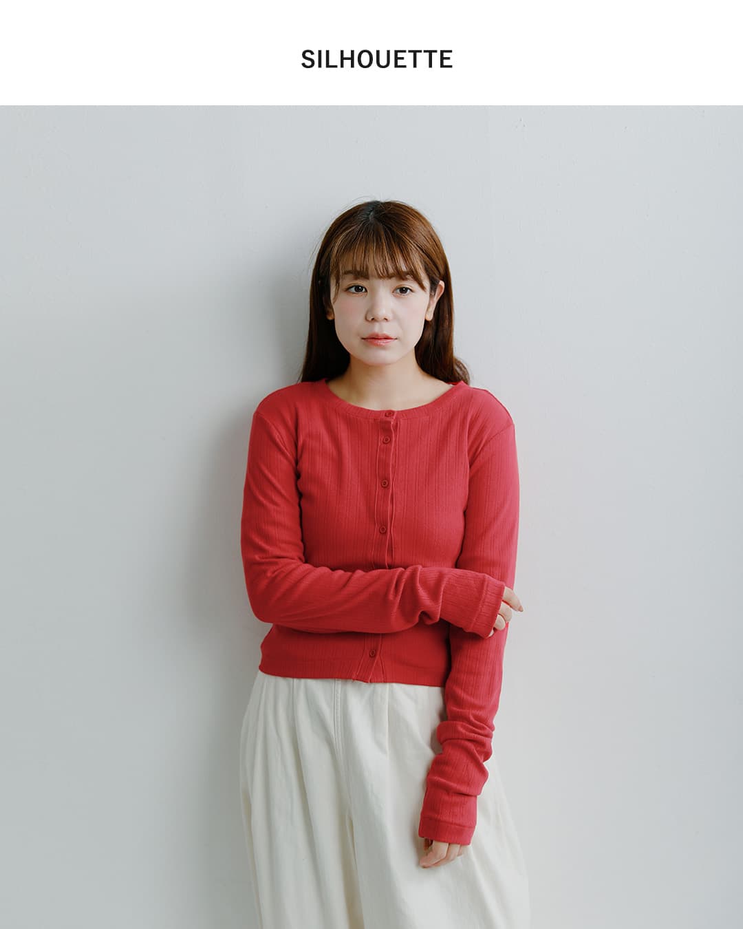 Healthknit(ヘルスニット)コットン アイレット ジャガード リブ クルーネック 長袖 カーディガン hr26f-l455
