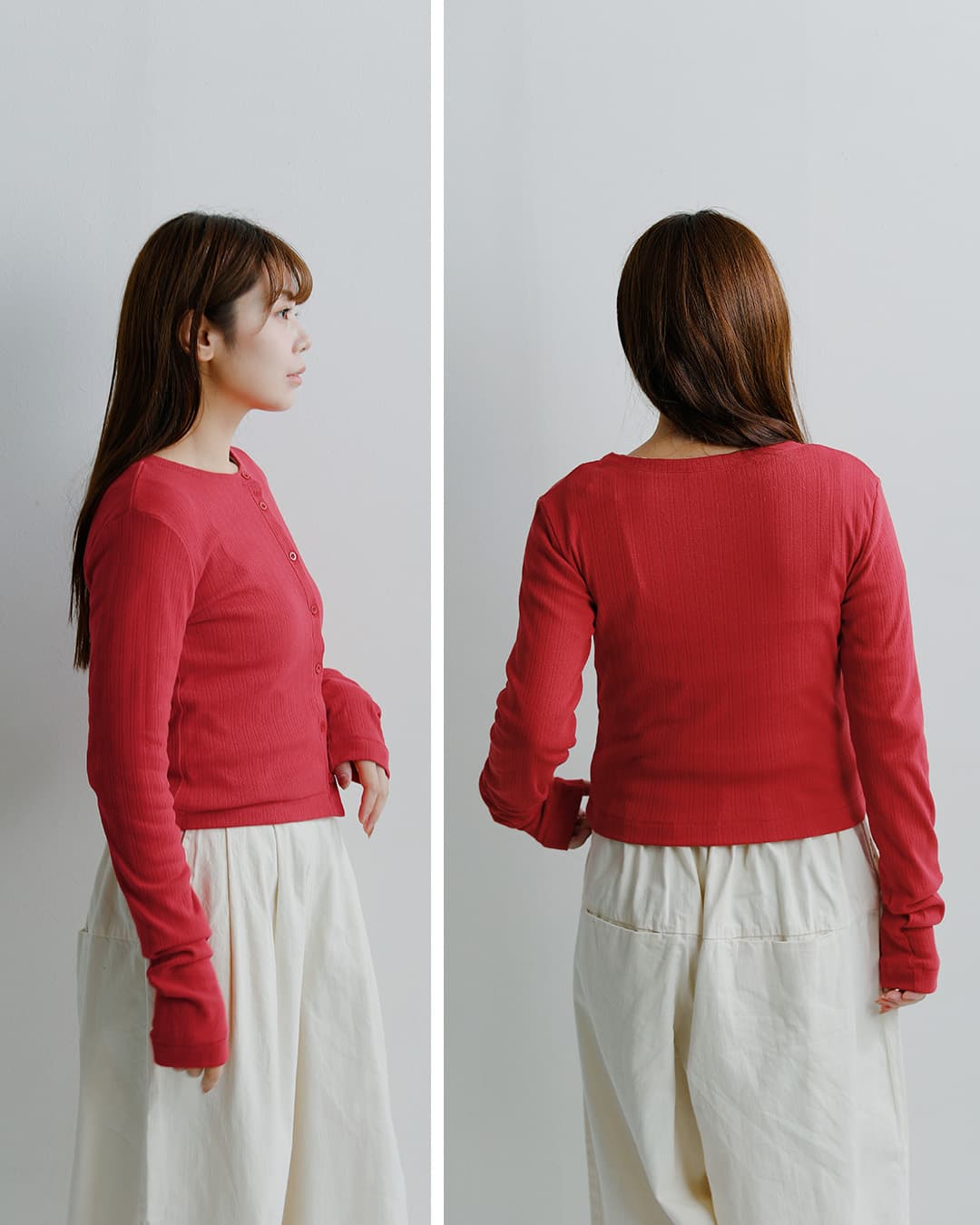 Healthknit(ヘルスニット)コットン アイレット ジャガード リブ クルーネック 長袖 カーディガン hr26f-l455
