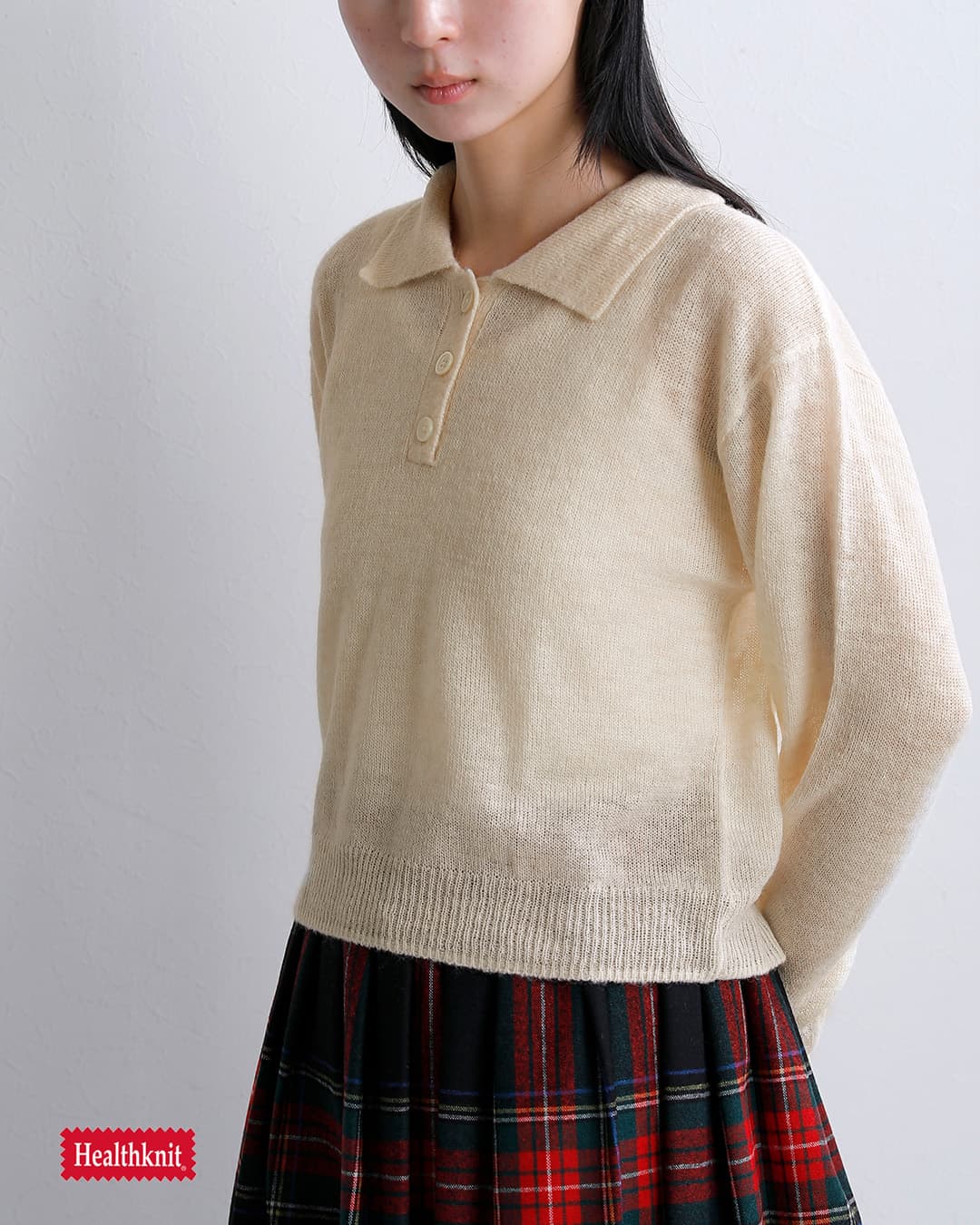 Healthknitモヘアブレンド 長袖 ニットポロ hr26f-l460