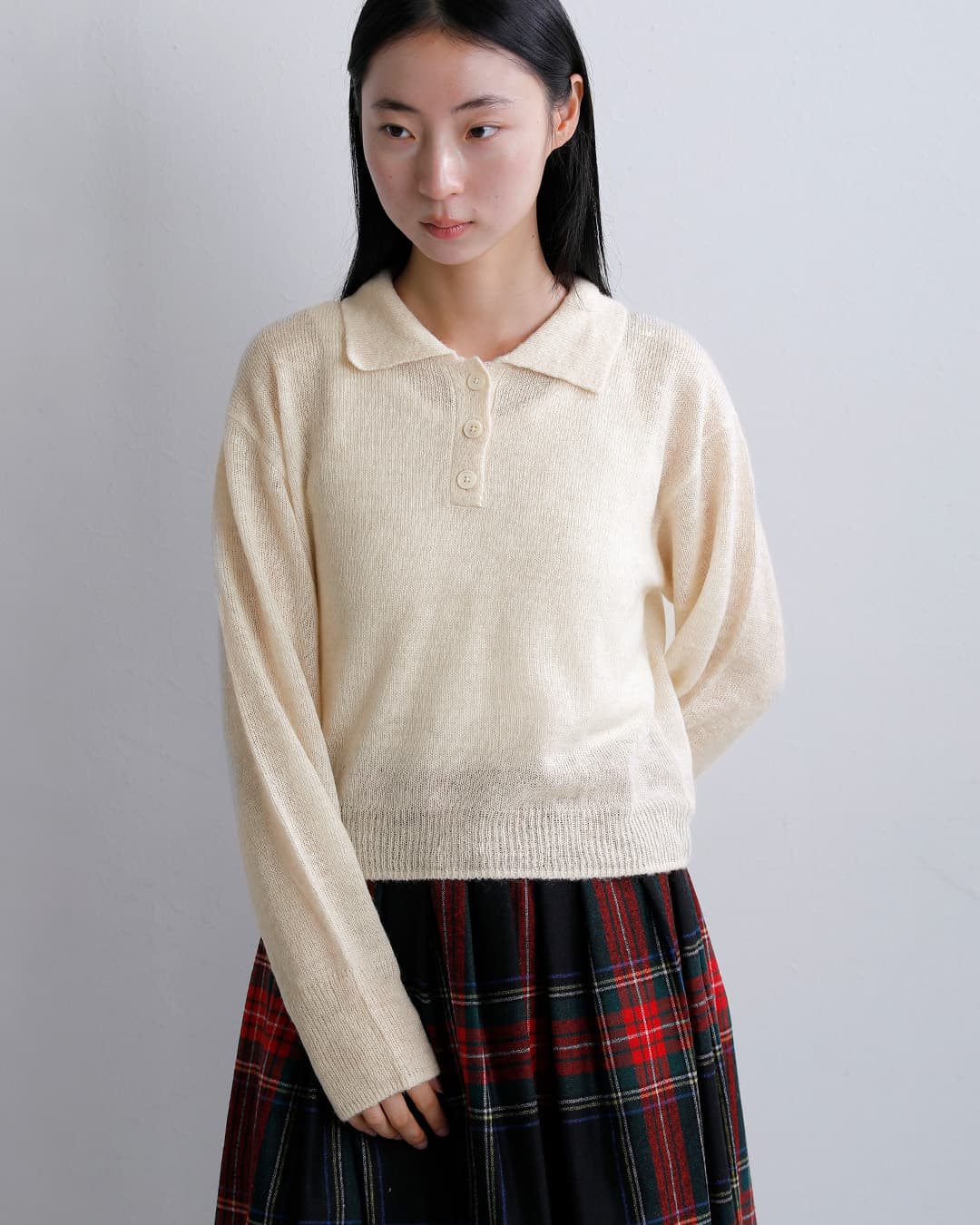 Healthknitモヘアブレンド 長袖 ニットポロ hr26f-l460