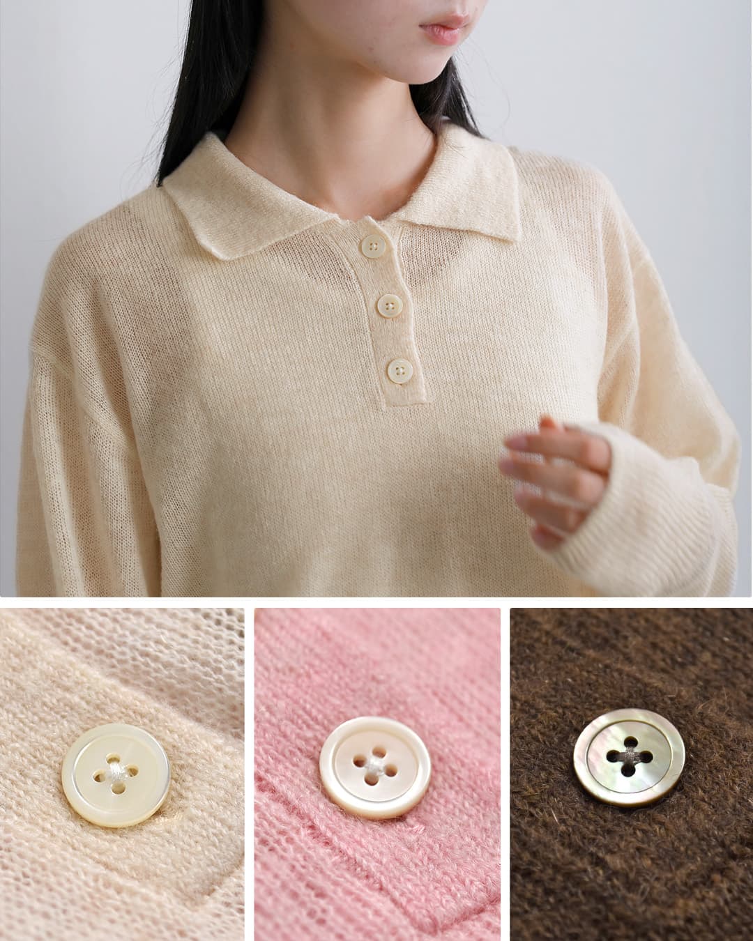 Healthknitモヘアブレンド 長袖 ニットポロ hr26f-l460