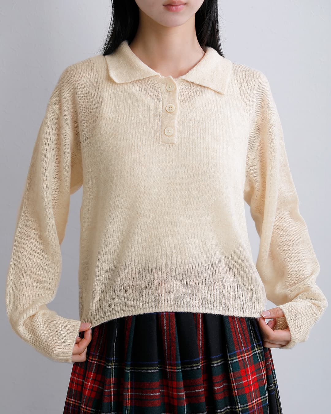 Healthknitモヘアブレンド 長袖 ニットポロ hr26f-l460