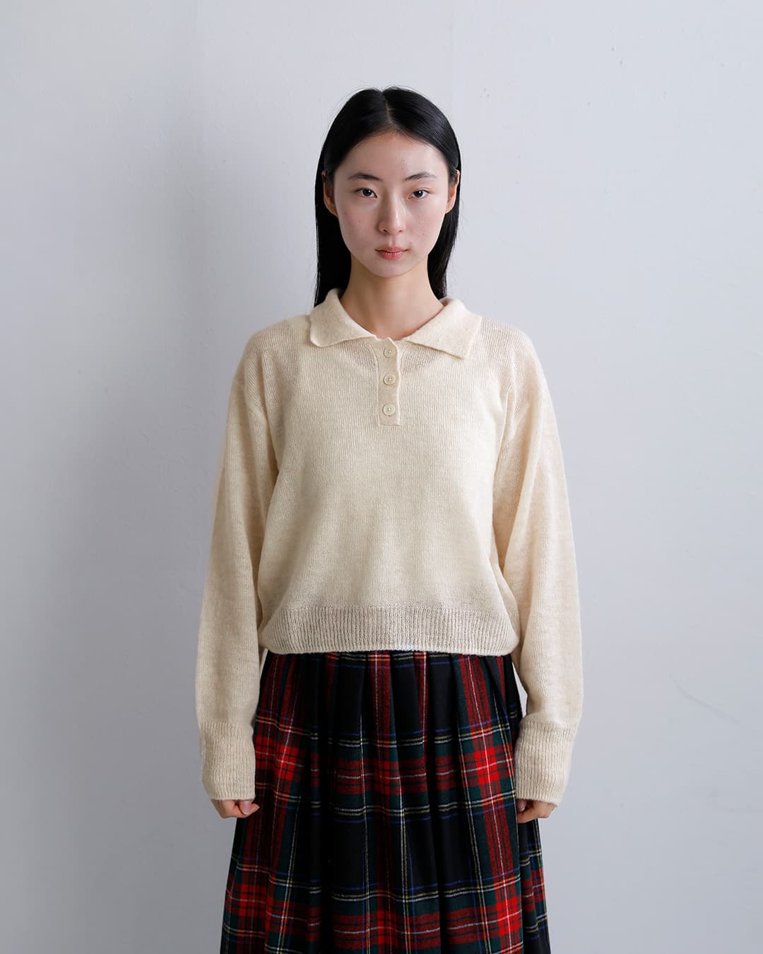 Healthknitモヘアブレンド 長袖 ニットポロ hr26f-l460