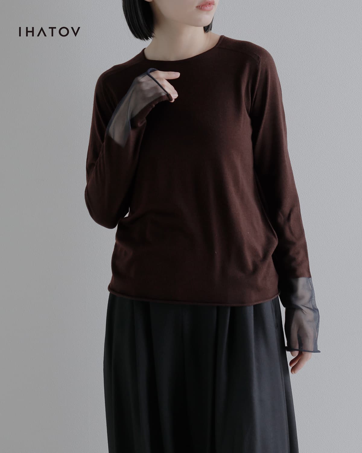 IHATOV(イーハトーブ)シアー ウール ラウンド ニット トップ ih12-8a-22811