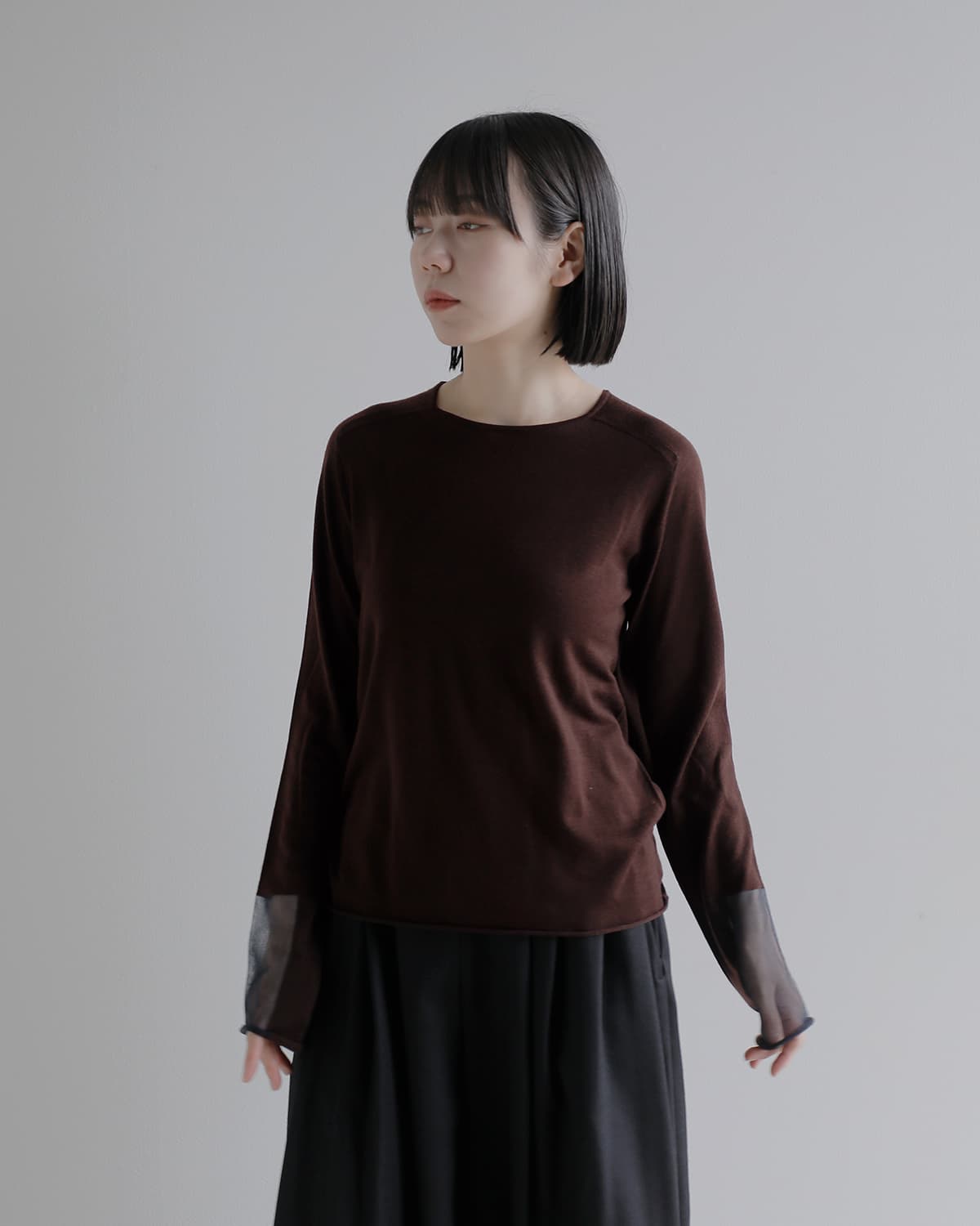 IHATOV(イーハトーブ)シアー ウール ラウンド ニット トップ ih12-8a-22811