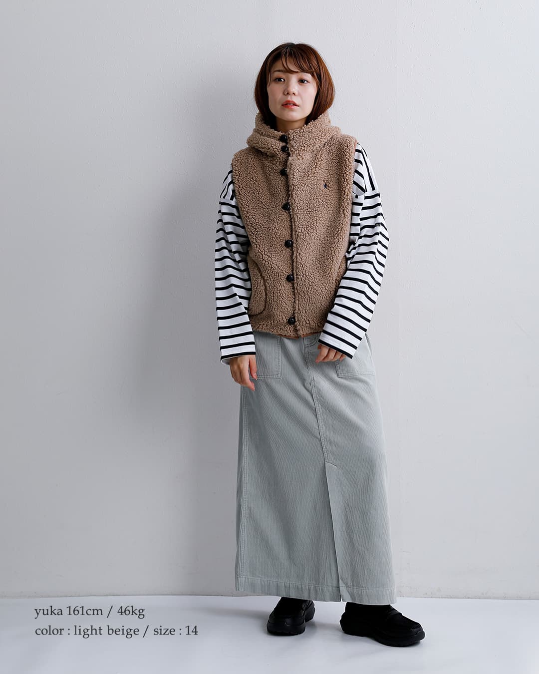 gymphlexくるみボタン ボア フーデッド ベスト j-1069boa-26aw