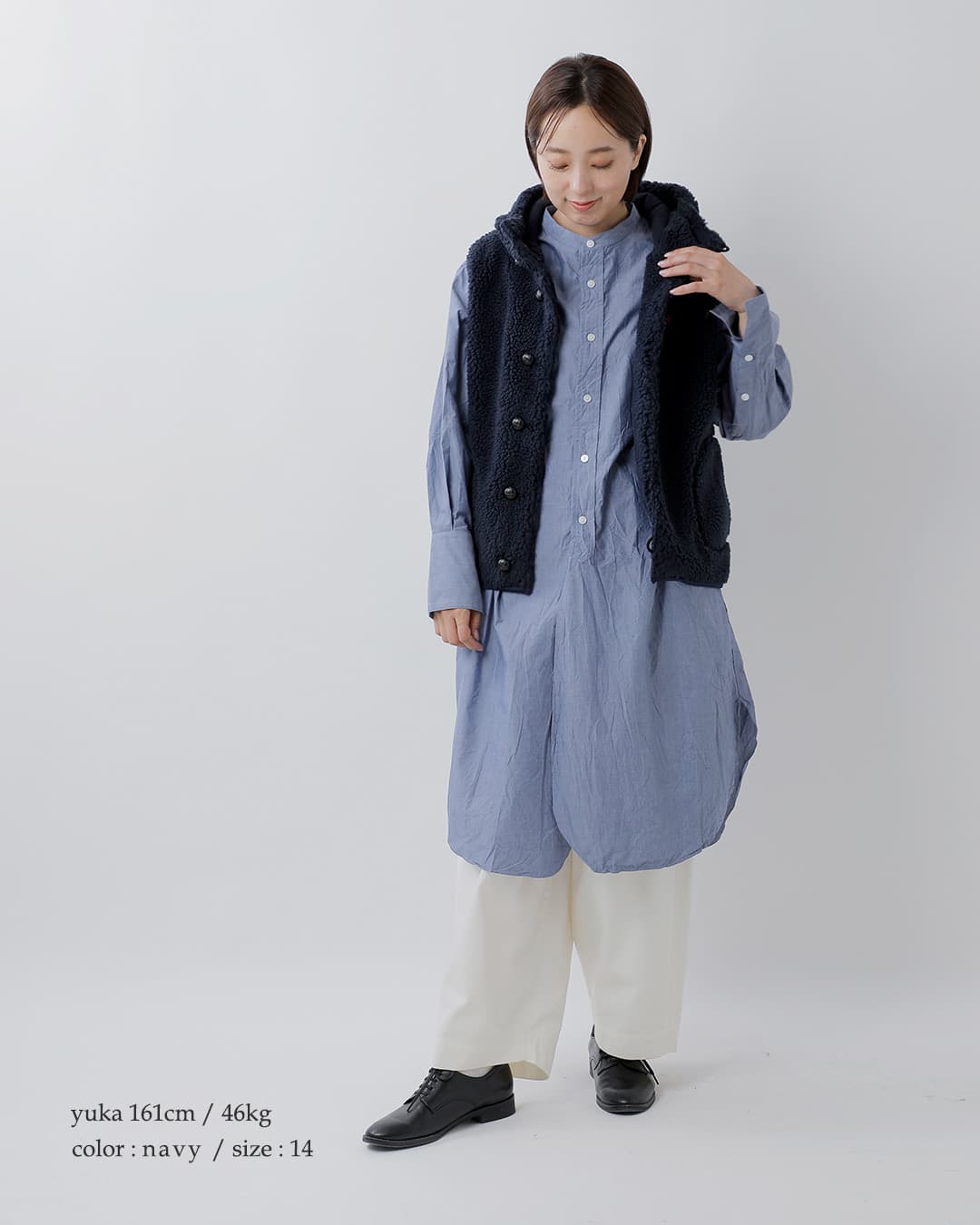 gymphlexくるみボタン ボア フーデッド ベスト j-1069boa-26aw