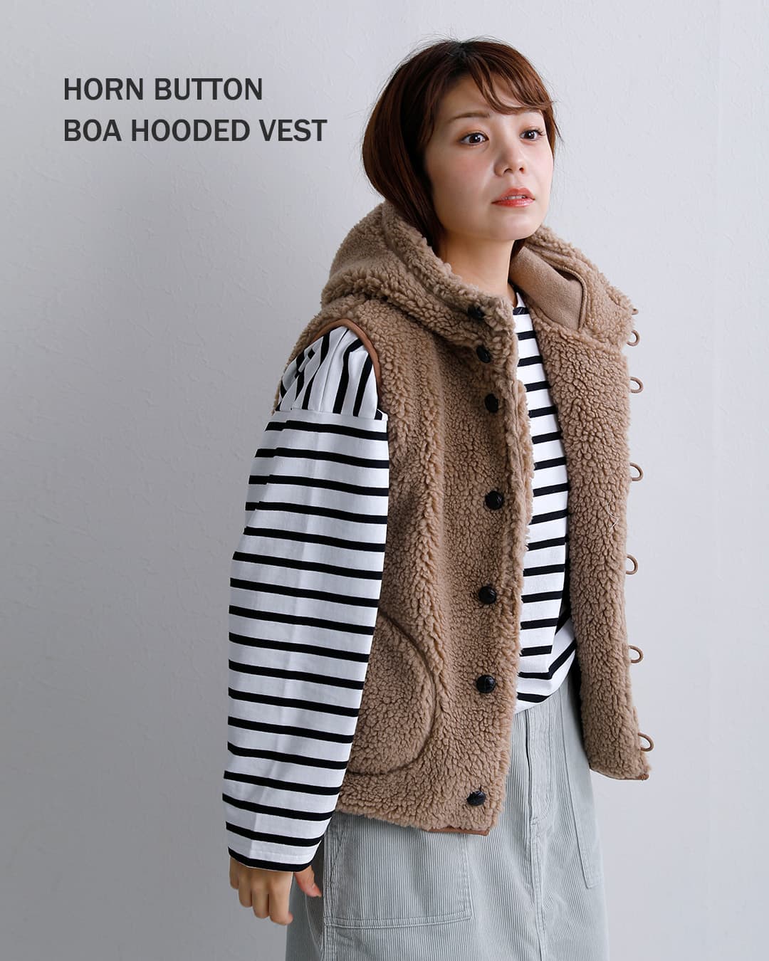 gymphlexくるみボタン ボア フーデッド ベスト j-1069boa-26aw