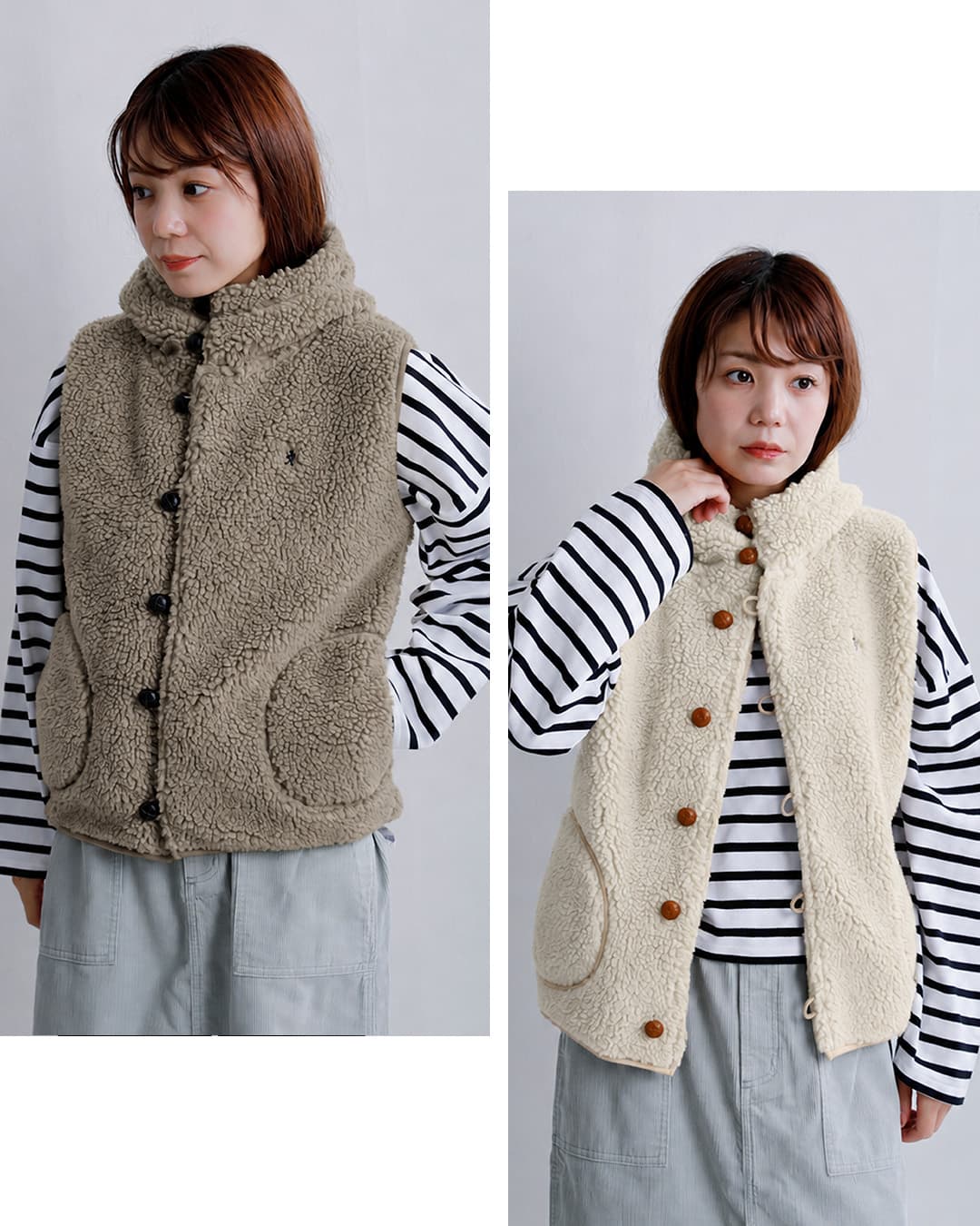 gymphlexくるみボタン ボア フーデッド ベスト j-1069boa-26aw
