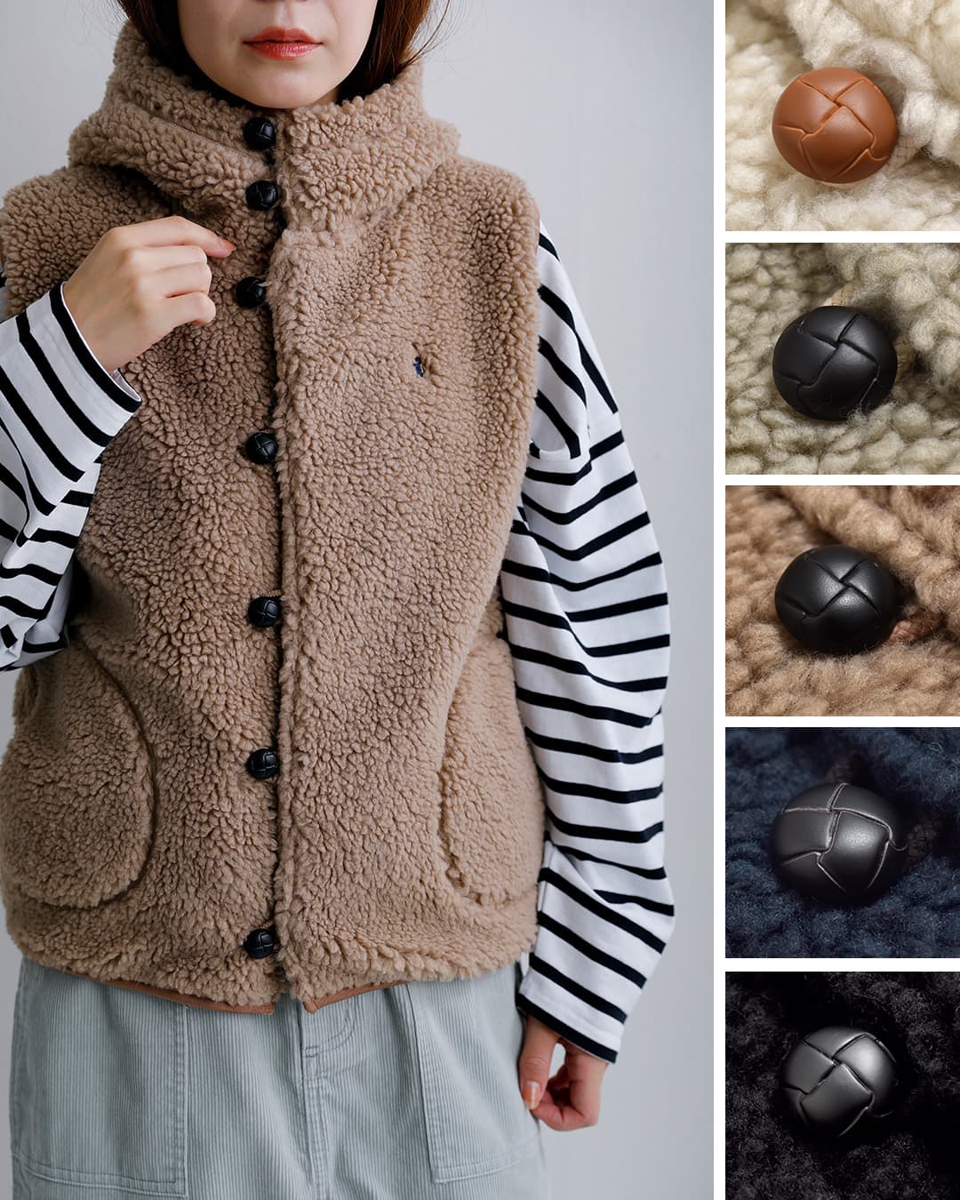 gymphlexくるみボタン ボア フーデッド ベスト j-1069boa-26aw