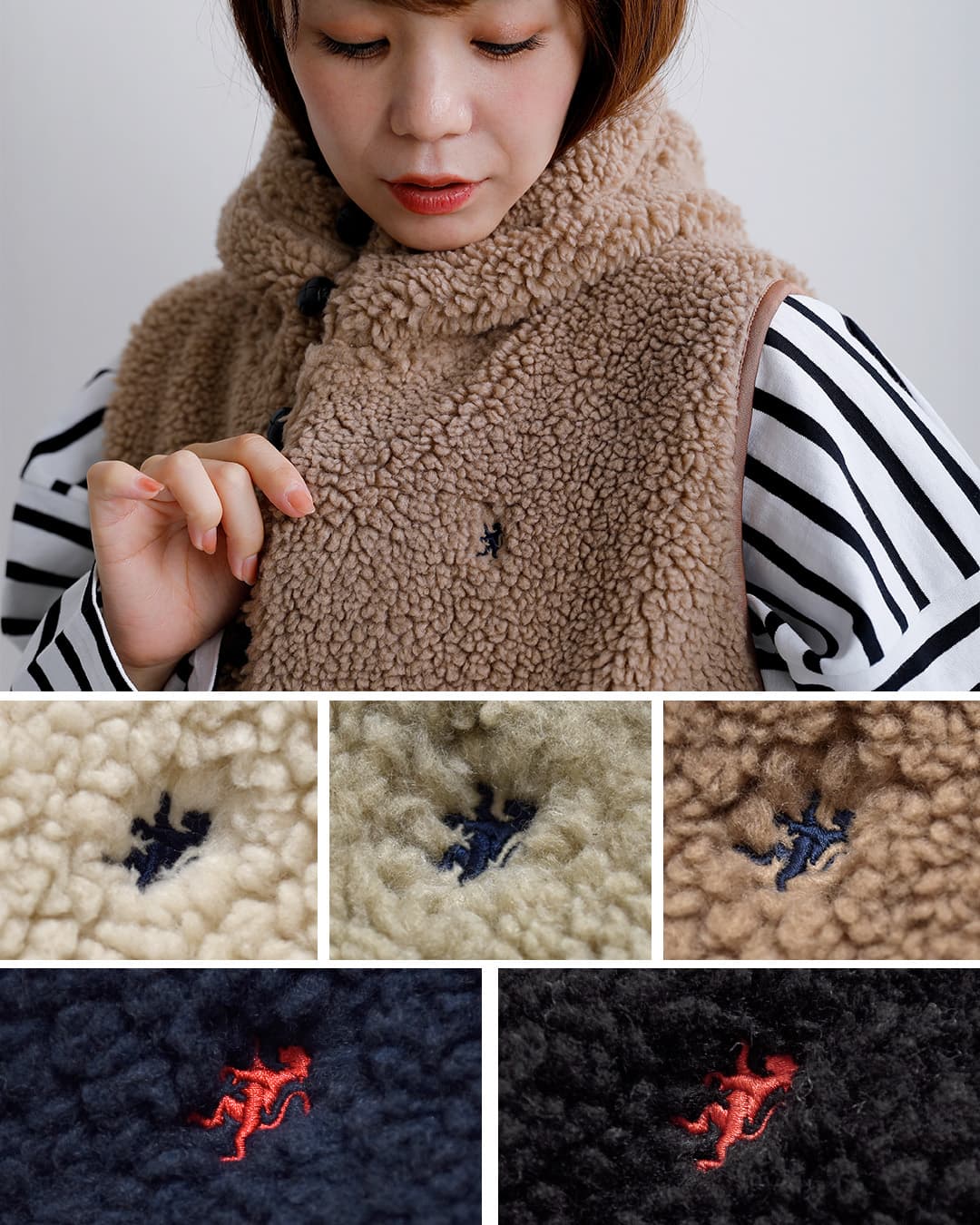 gymphlexくるみボタン ボア フーデッド ベスト j-1069boa-26aw