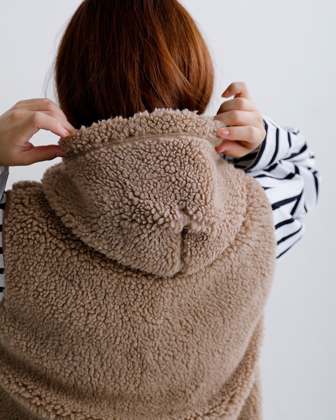 gymphlexくるみボタン ボア フーデッド ベスト j-1069boa-26aw