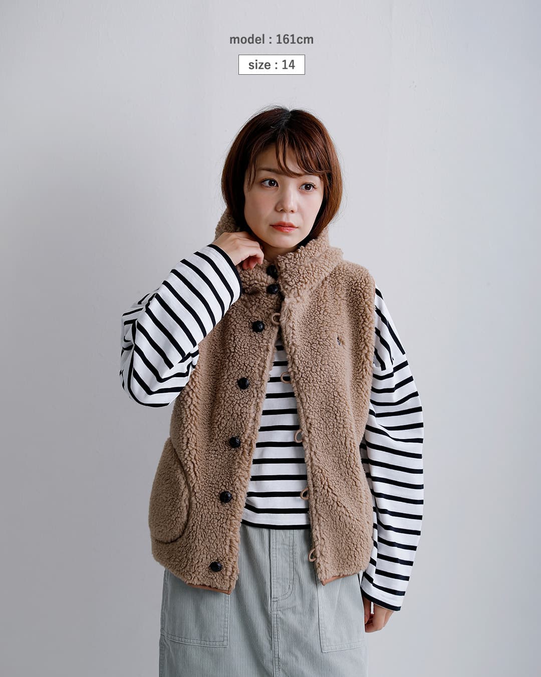 gymphlexくるみボタン ボア フーデッド ベスト j-1069boa-26aw