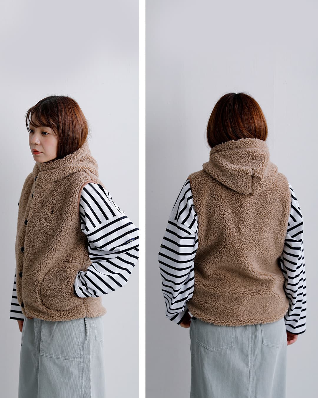 gymphlexくるみボタン ボア フーデッド ベスト j-1069boa-26aw