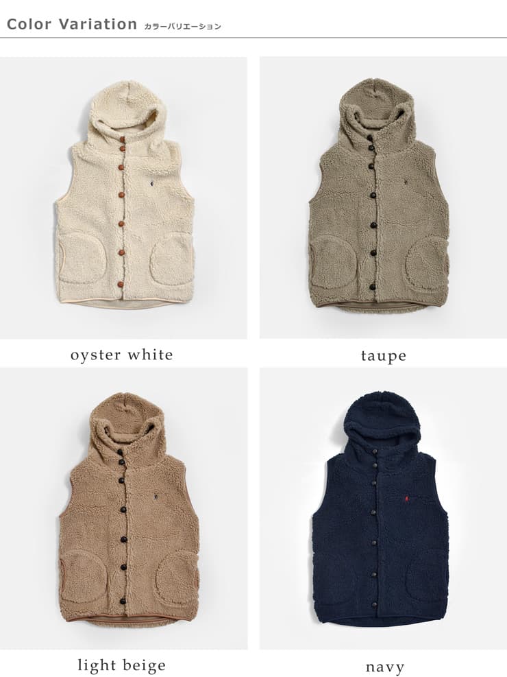 gymphlexくるみボタン ボア フーデッド ベスト j-1069boa-26aw
