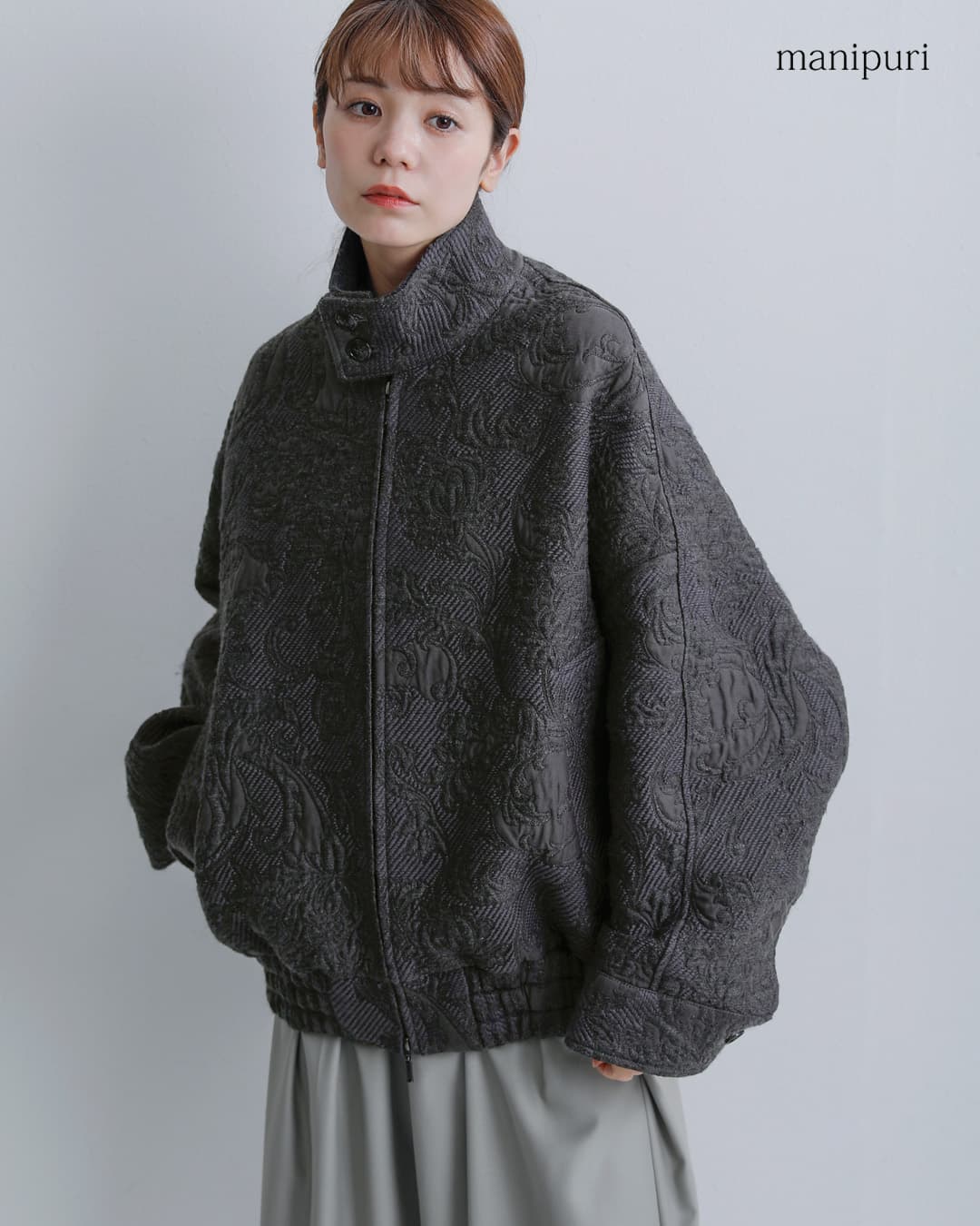 manipuri(マニプリ)ウールコットン アラベスク ジャガード ブルゾン jaq-blouson