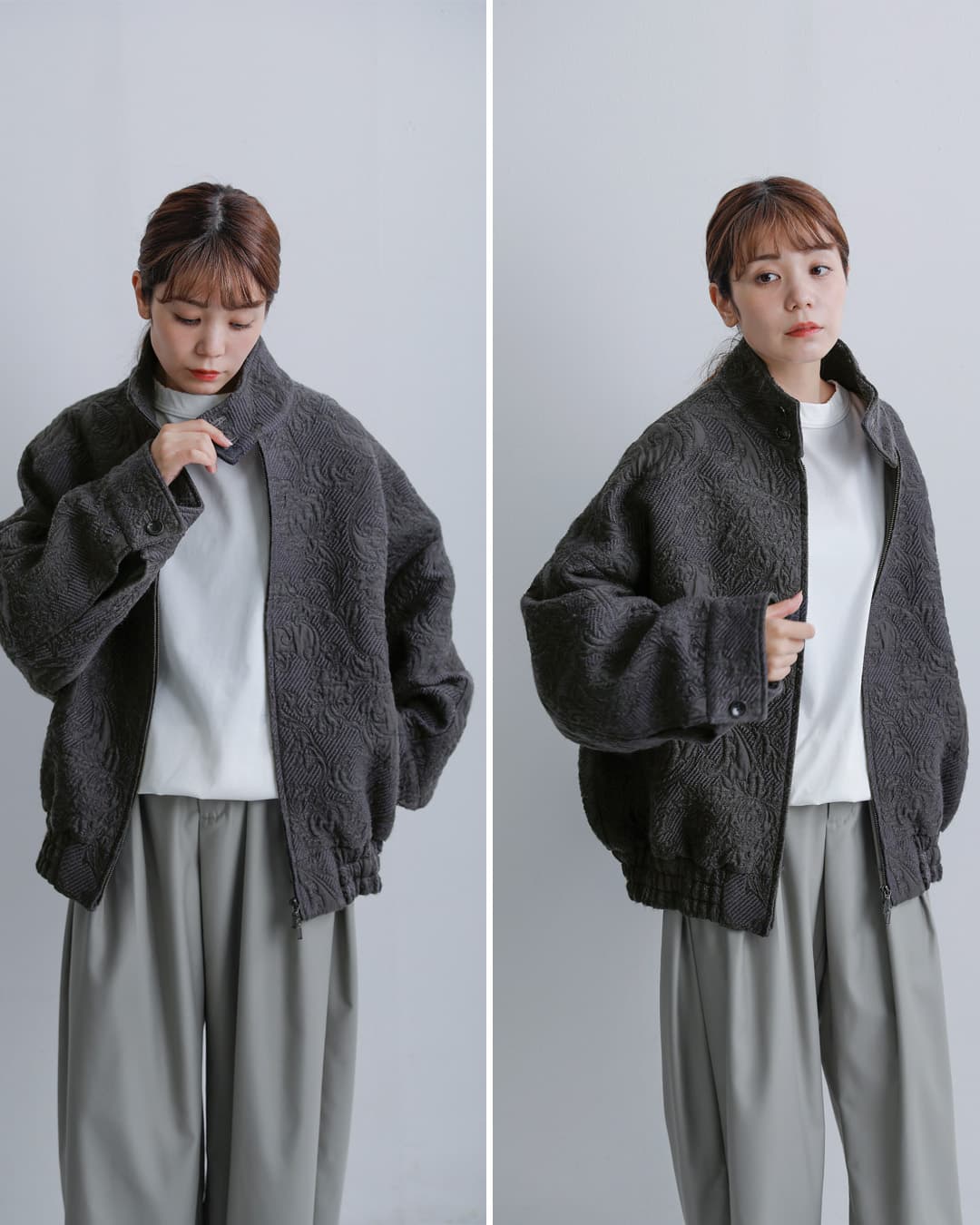 manipuri(マニプリ)ウールコットン アラベスク ジャガード ブルゾン jaq-blouson