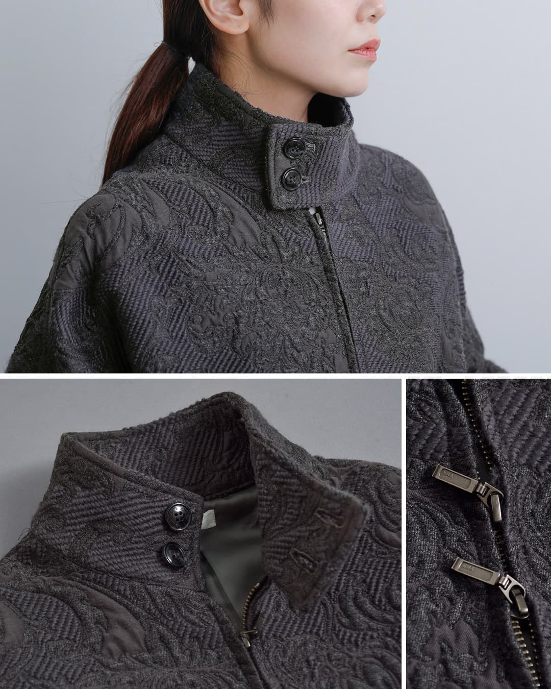manipuri(マニプリ)ウールコットン アラベスク ジャガード ブルゾン jaq-blouson