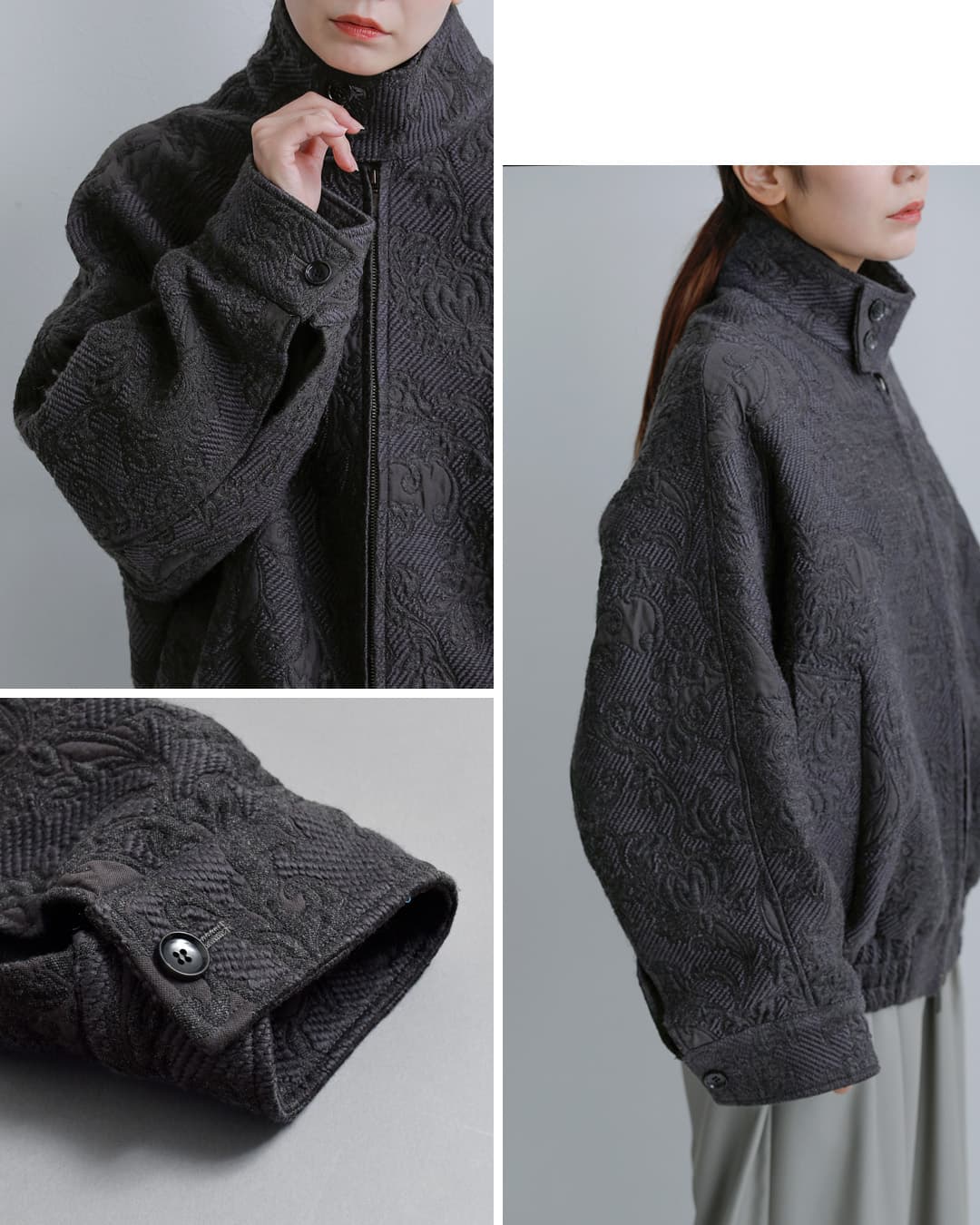 manipuri(マニプリ)ウールコットン アラベスク ジャガード ブルゾン jaq-blouson