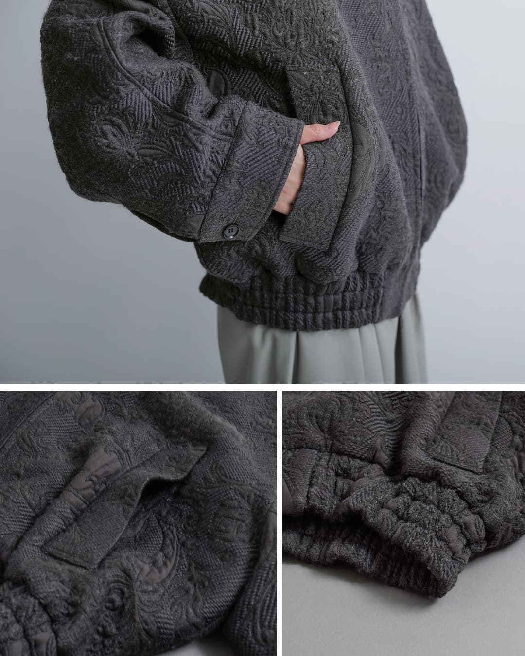 manipuri(マニプリ)ウールコットン アラベスク ジャガード ブルゾン jaq-blouson