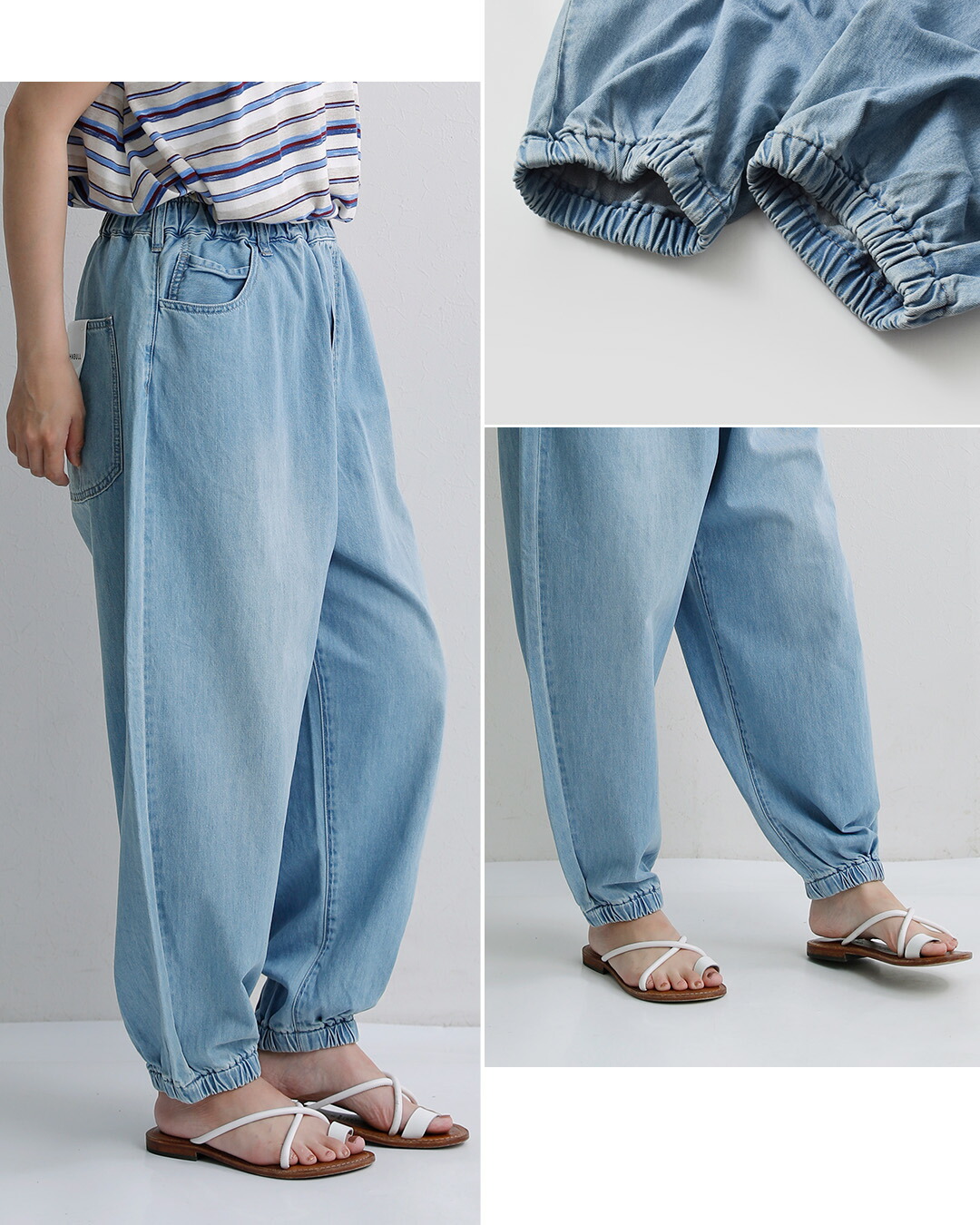 Johnbullコットン バルーン ギャザー デニム パンツ jl251p13