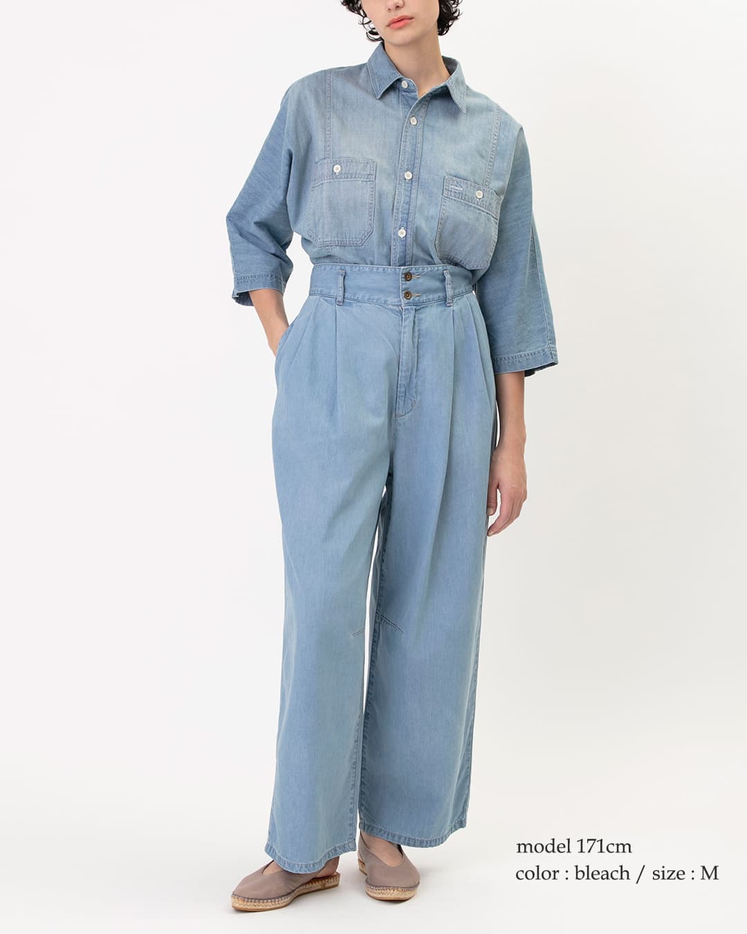 Johnbull5.5oz コットン テンセル デニム タック イージー パンツ jl262p17
