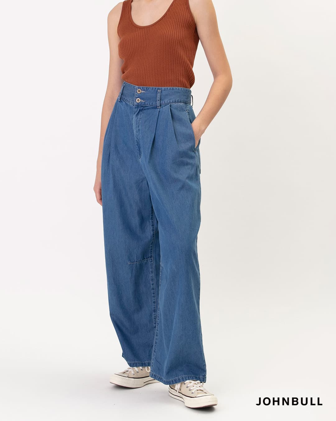 Johnbull5.5oz コットン テンセル デニム タック イージー パンツ jl262p17