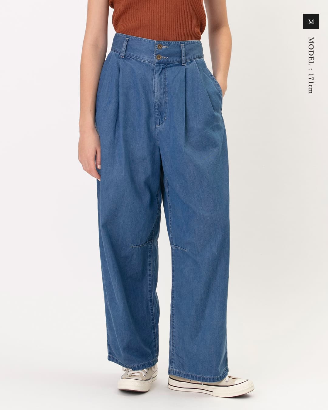 Johnbull5.5oz コットン テンセル デニム タック イージー パンツ jl262p17