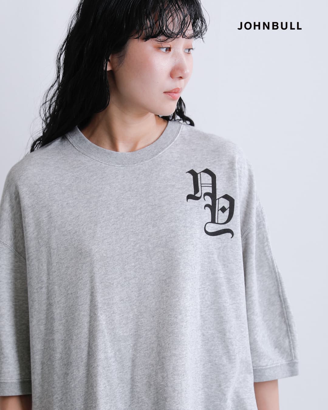 Johnbullミニ裏毛 クルーネック ロゴ 7分袖 カットソー jl263c01