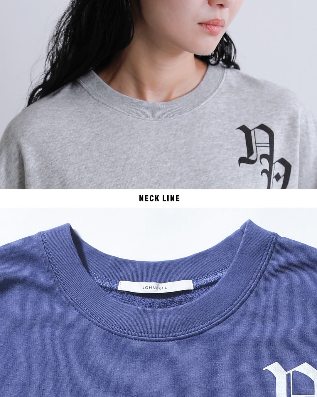 Johnbullミニ裏毛 クルーネック ロゴ 7分袖 カットソー jl263c01