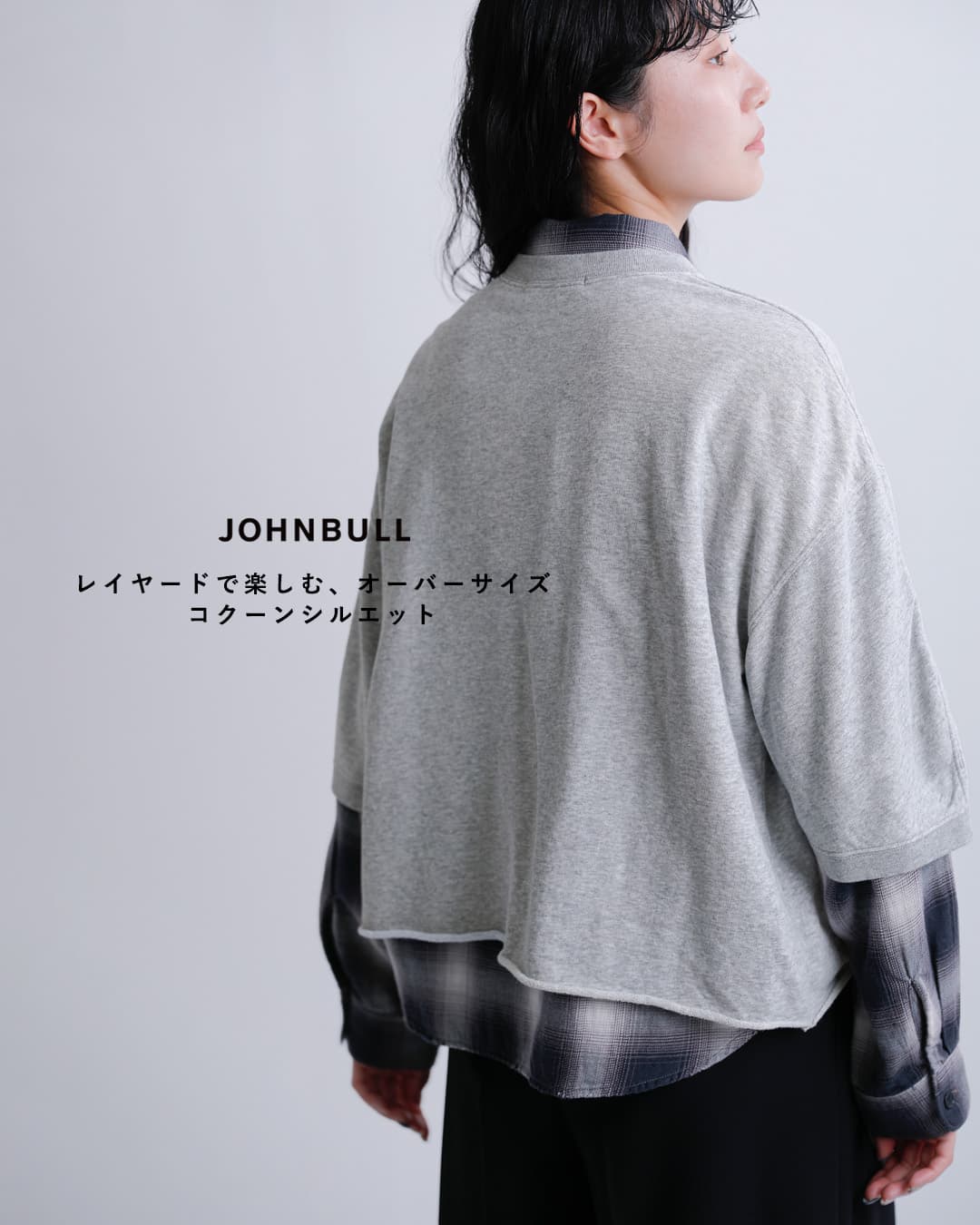 Johnbullミニ裏毛 クルーネック ロゴ 7分袖 カットソー jl263c01