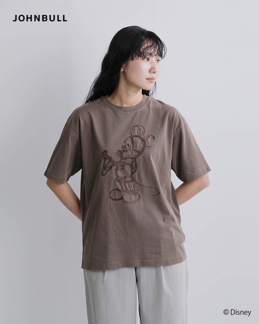 Johnbull(ジョンブル)コットン クルーネック 刺繍 半袖 Tシャツ カットソー / MICKEY MOUSE / T Embroidery jt262c04