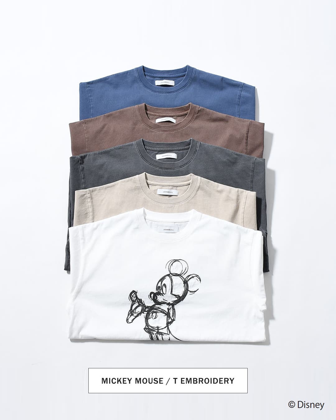 Johnbull(ジョンブル)コットン クルーネック 刺繍 半袖 Tシャツ カットソー / MICKEY MOUSE / T Embroidery jt262c04
