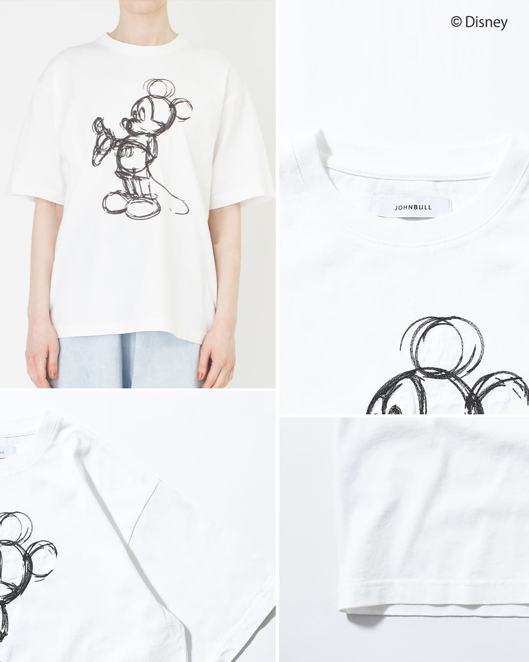 Johnbull(ジョンブル)コットン クルーネック 刺繍 半袖 Tシャツ カットソー / MICKEY MOUSE / T Embroidery jt262c04