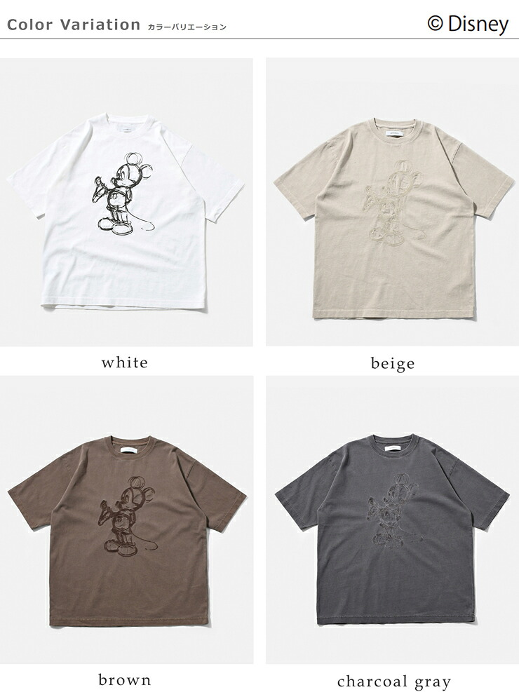 Johnbull(ジョンブル)コットン クルーネック 刺繍 半袖 Tシャツ カットソー / MICKEY MOUSE / T Embroidery jt262c04