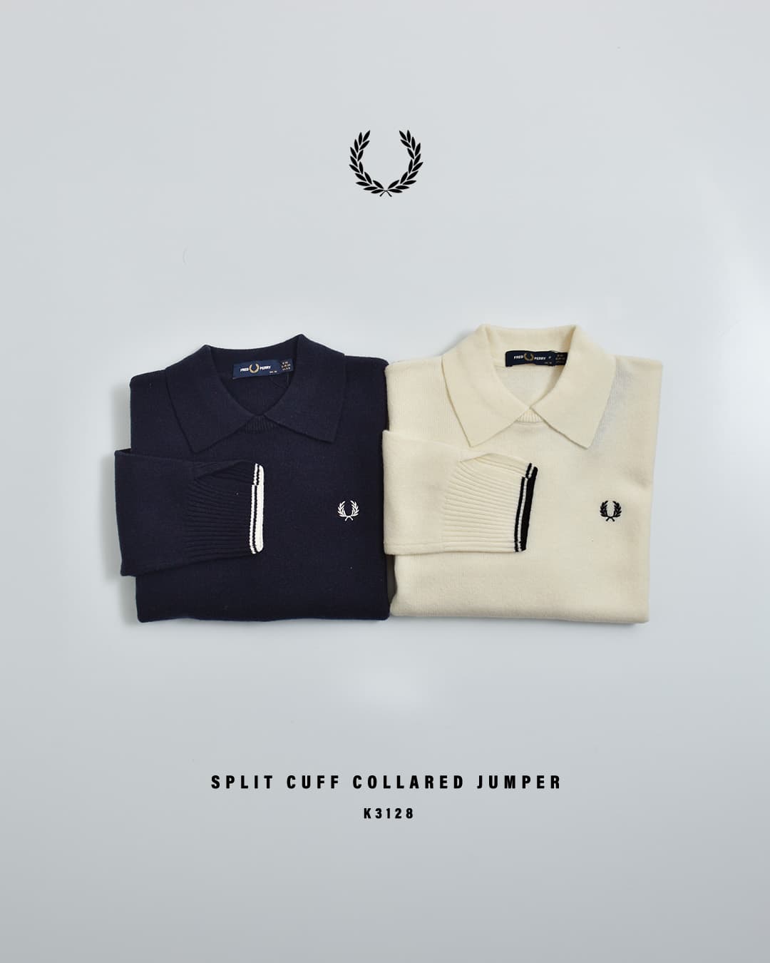FRED PERRYウール スプリットカフ ダブルカラー ニットセーター Split Cuff Collared Jumper k3128