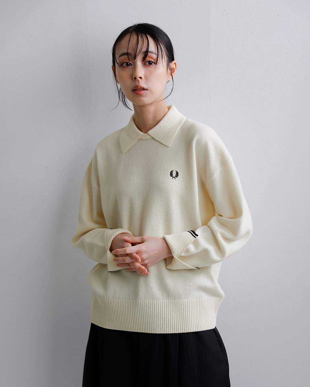FRED PERRYウール スプリットカフ ダブルカラー ニットセーター Split Cuff Collared Jumper k3128