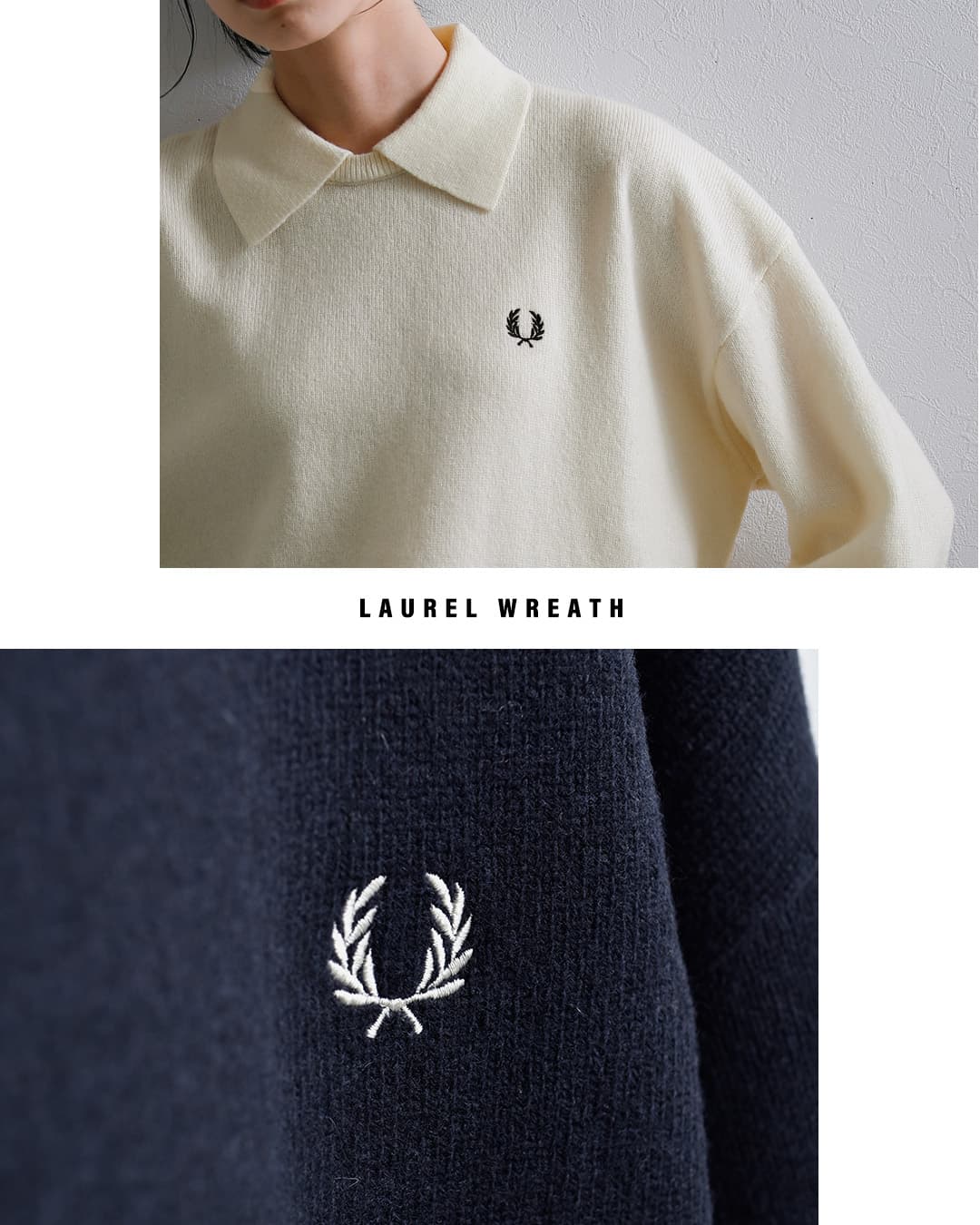 FRED PERRYウール スプリットカフ ダブルカラー ニットセーター Split Cuff Collared Jumper k3128
