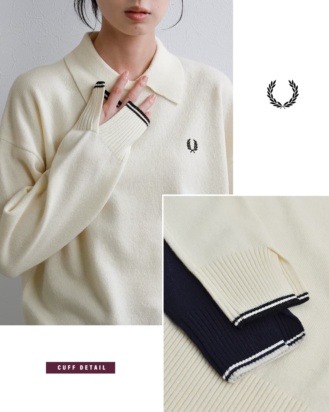 FRED PERRYウール スプリットカフ ダブルカラー ニットセーター Split Cuff Collared Jumper k3128