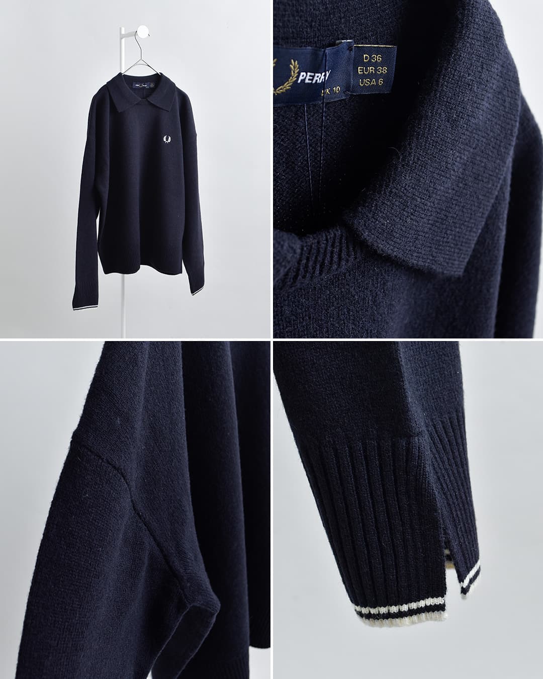 FRED PERRYウール スプリットカフ ダブルカラー ニットセーター Split Cuff Collared Jumper k3128