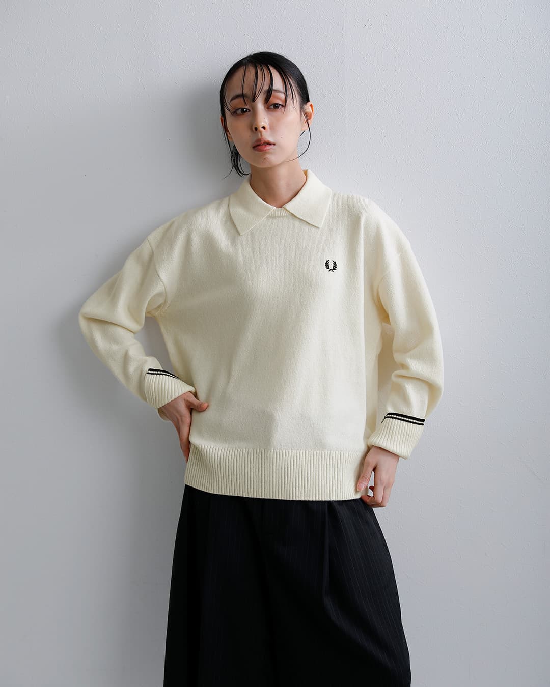 FRED PERRYウール スプリットカフ ダブルカラー ニットセーター Split Cuff Collared Jumper k3128