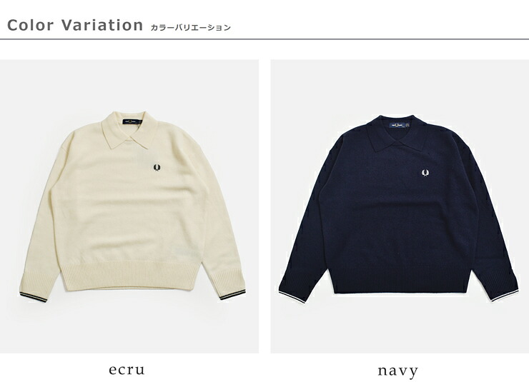 FRED PERRYウール スプリットカフ ダブルカラー ニットセーター Split Cuff Collared Jumper k3128