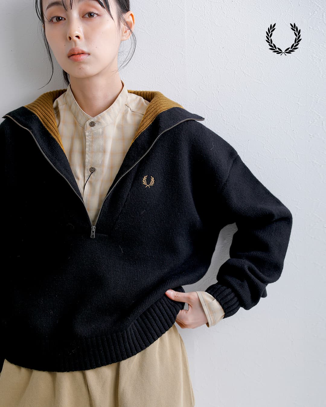 FRED PERRYウール バイカラー ハーフジップ ニットセーター Half Zip Jumper k3142