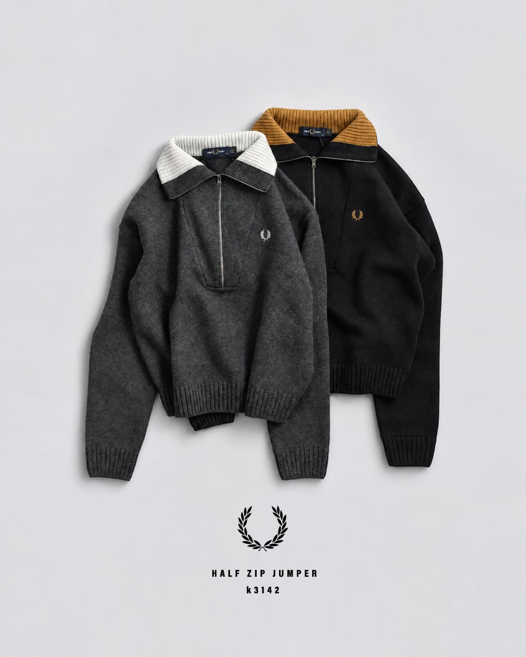 FRED PERRYウール バイカラー ハーフジップ ニットセーター Half Zip Jumper k3142
