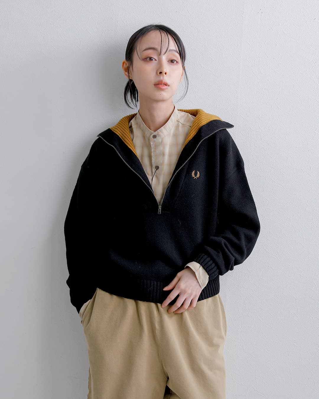FRED PERRYウール バイカラー ハーフジップ ニットセーター Half Zip Jumper k3142
